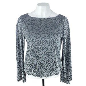 Katherine Barclay Cheetah Velvet Long Sleeve Top Sz Small